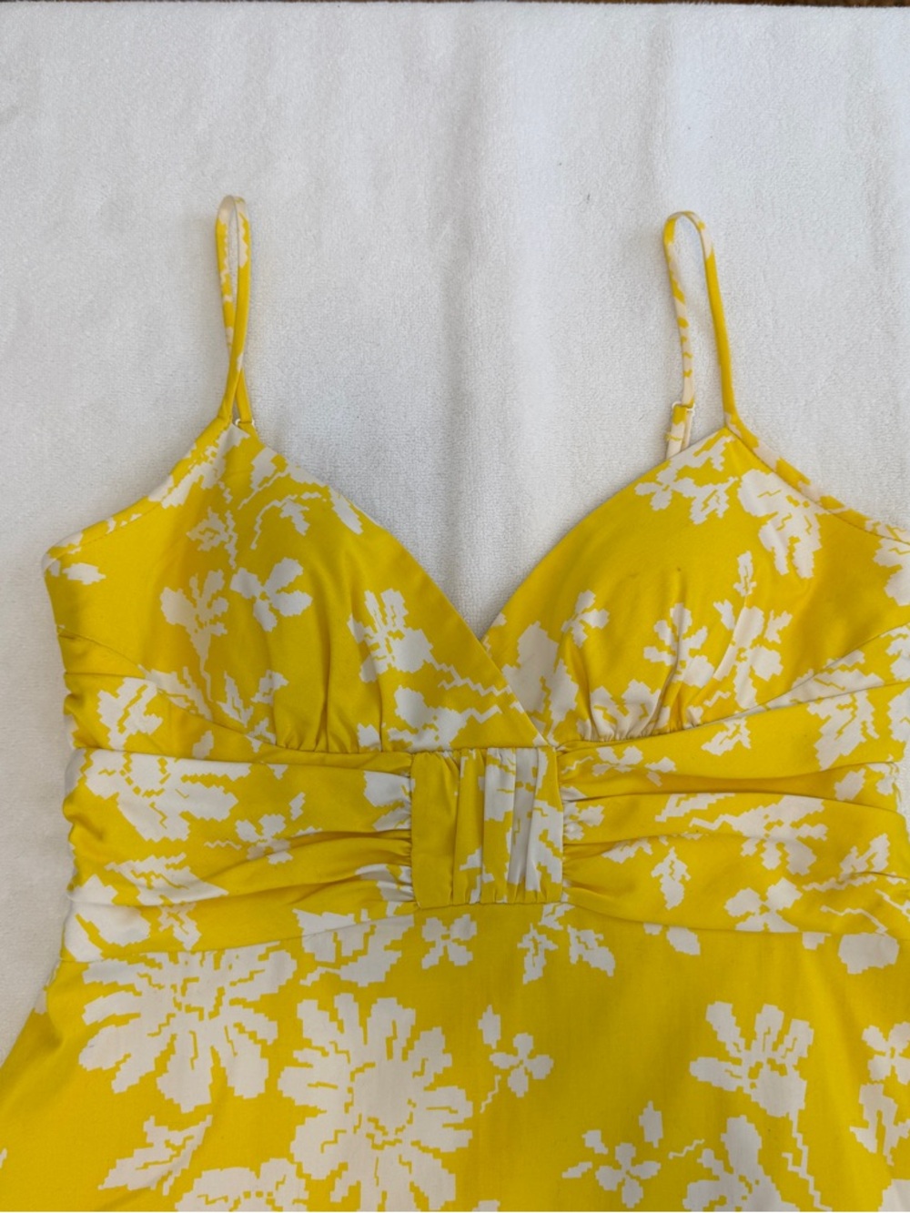 Donna Morgan Yellow Floral Dress Size 10 Spaghetti Strap A-Line Summer Mini - Picture 2 of 5